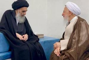 دیدار آیت‌الله جوادی آملی با مرجع شیعیان عراق