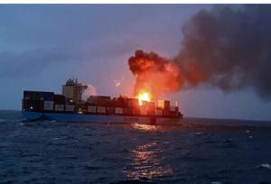 یک کشتی باری در سواحل هند دچار آتش‌سوزی شد