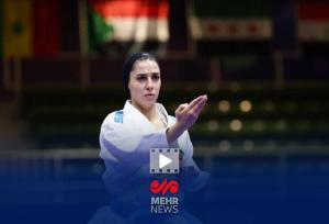 لحظه کسب مدال طلای فاطمه صادقی در کاتای انفرادی بازیهای کشورهای اسلامی