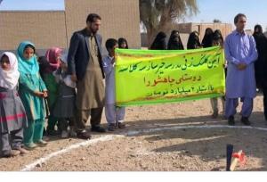 آیین کلنگ‌زنی مدرسه خیرساز در روستای چاه‌شور دلگان