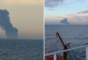 وقوع انفجار در یک نفت‌کش در دریای سیاه+ فیلم