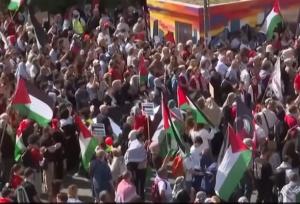 تظاهرات ۱۰ هزار نفری حمایت از فلسطین در فرانکفورت آلمان+ فیلم