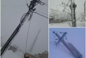 خسارات گسترده برف به شبکه برق سقز و بانه؛  ۳۰۰ اصله تیر برق شکسته شد