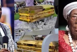 روحانی مشهور مادر ۱۰۴ ساله‌اش را در تابوتی با روکش طلا به خاک سپرد