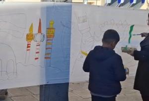 نقاشی ۱۰۰ متری کودکان و نوجوانان کردستانی با حمایت از کودکان غزه