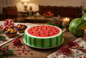 آموزش کیک هندوانه‌ای خانگی در قابلمه مخصوص یلدا