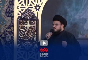 دعای فرزند سیدحسن نصرالله در حرم مطهر رضوی برای مقام معظم رهبری