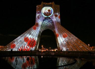 نور پردازی برج آزادی تهران با موضوع کرونا + فیلم