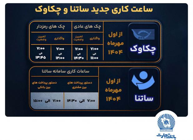 تغییر ساعت کاری سامانه‌های ساتنا و پایا در بانک تجارت