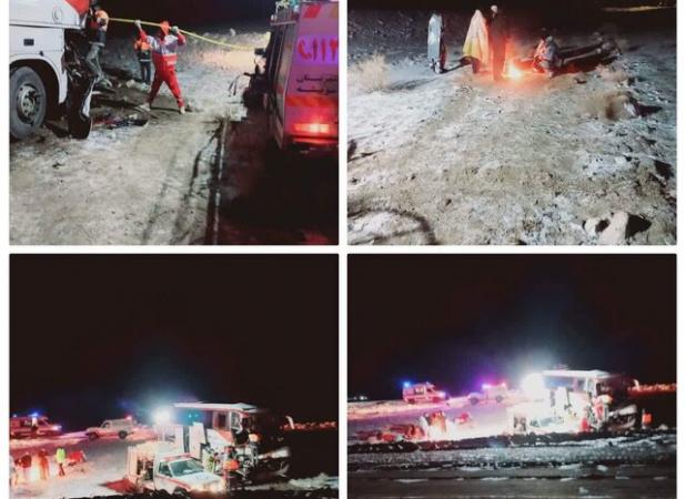 برخورد اتوبوس با کامیون در محور سربیشه_نهبندان