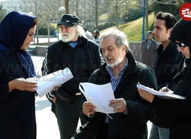 «مهرانه مهین ترابی» در کنار «ایرج قادری» در پشت‌صحنه یک فیلم؛ سال ۸۷