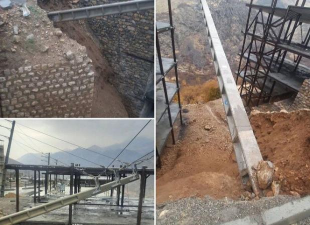 سقوط سه اصله تیر برق بتنی در اورامان بر اثر رانش زمین 