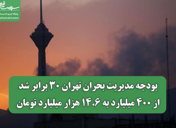بودجه مدیریت بحران تهران ۳۰ برابر شد؛ از ۴۰۰ میلیارد به ۱۴.۶ هزار میلیارد تومان