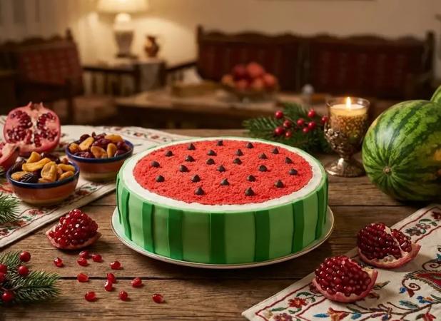 آموزش کیک هندوانه‌ای خانگی در قابلمه مخصوص یلدا