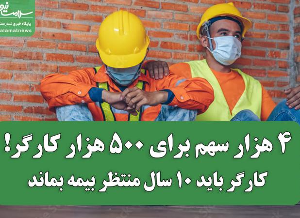 ۴ هزار سهم برای ۵۰۰ هزار نفر/کارگر باید ۱۰ سال منتظر بیمه بماند