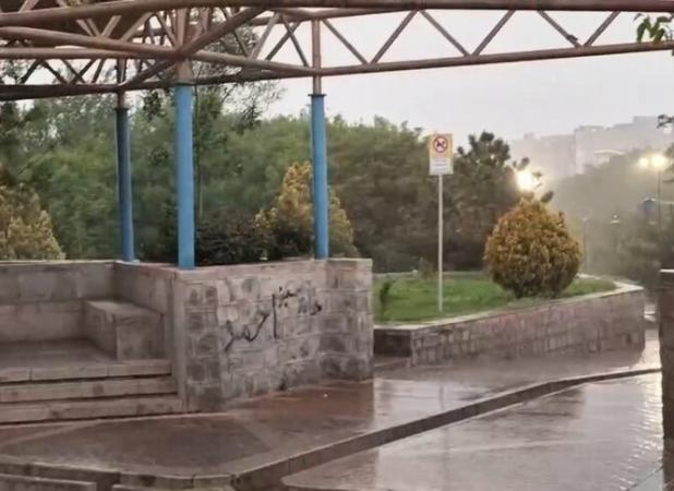 بارش شدید باران به همراه وزش باد در تبریز