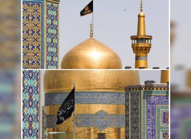 اهتزاز پرچم سیاه بر فراز گنبد حرم مطهر امام رضا(ع)