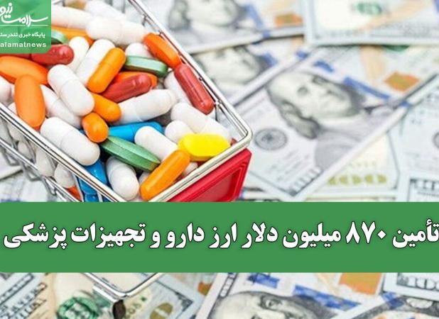 تأمین ۸۷۰ میلیون دلار ارز دارو و تجهیزات پزشکی