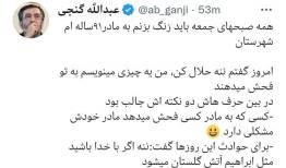 توییت عجیب عبدلله گنجی درباره مادرانِ مشکل‌دار!
