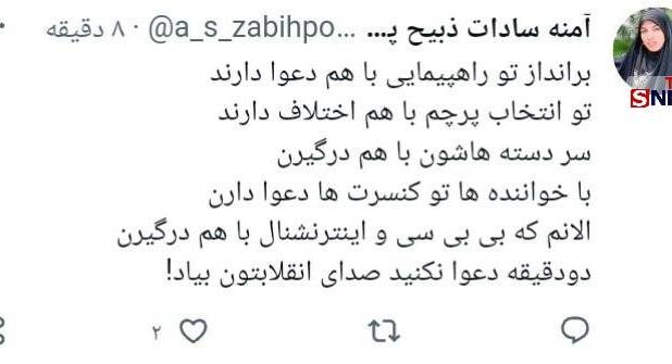 طوفان توییتری آمنه سادات علیه معترضان