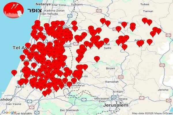مرکز اسرائیل آماج موشک‌های خوشه‌ای ایران+فیلم