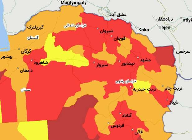 کاهش شهرستان‌های قرمز کرونایی در خراسان رضوی