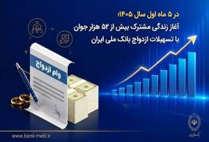 آغاز زندگی مشترک بیش از ۵۲ هزار جوان با تسهیلات ازدواج بانک ملی ایران