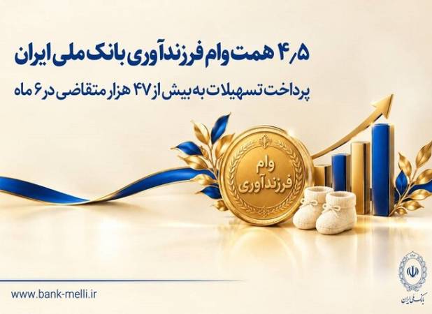 پرداخت ۴.۵ همت وام فرزندآوری توسط بانک ملی ایران