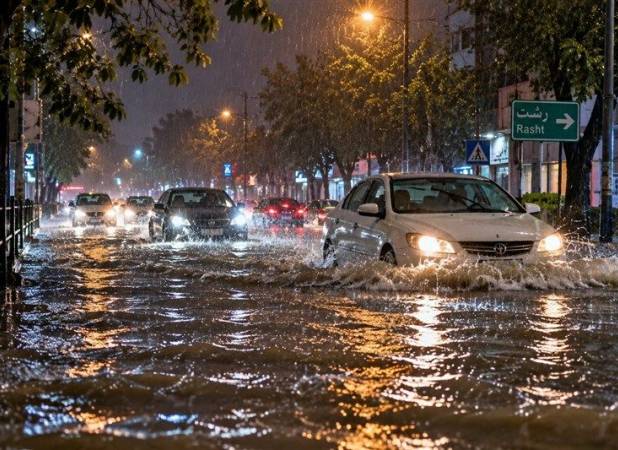 بارش شدید در گیلان/ هشدار صادر شد/ 2 خودرو خسارت دید